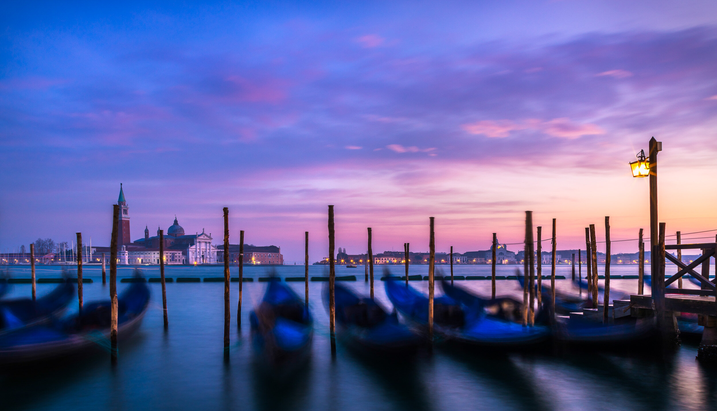 Resting Gondolas in Venice at Sunset